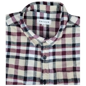 PacSun Mens Flannel Shirt Medium Plaid Button Up Long Sleeve‎ Casual
